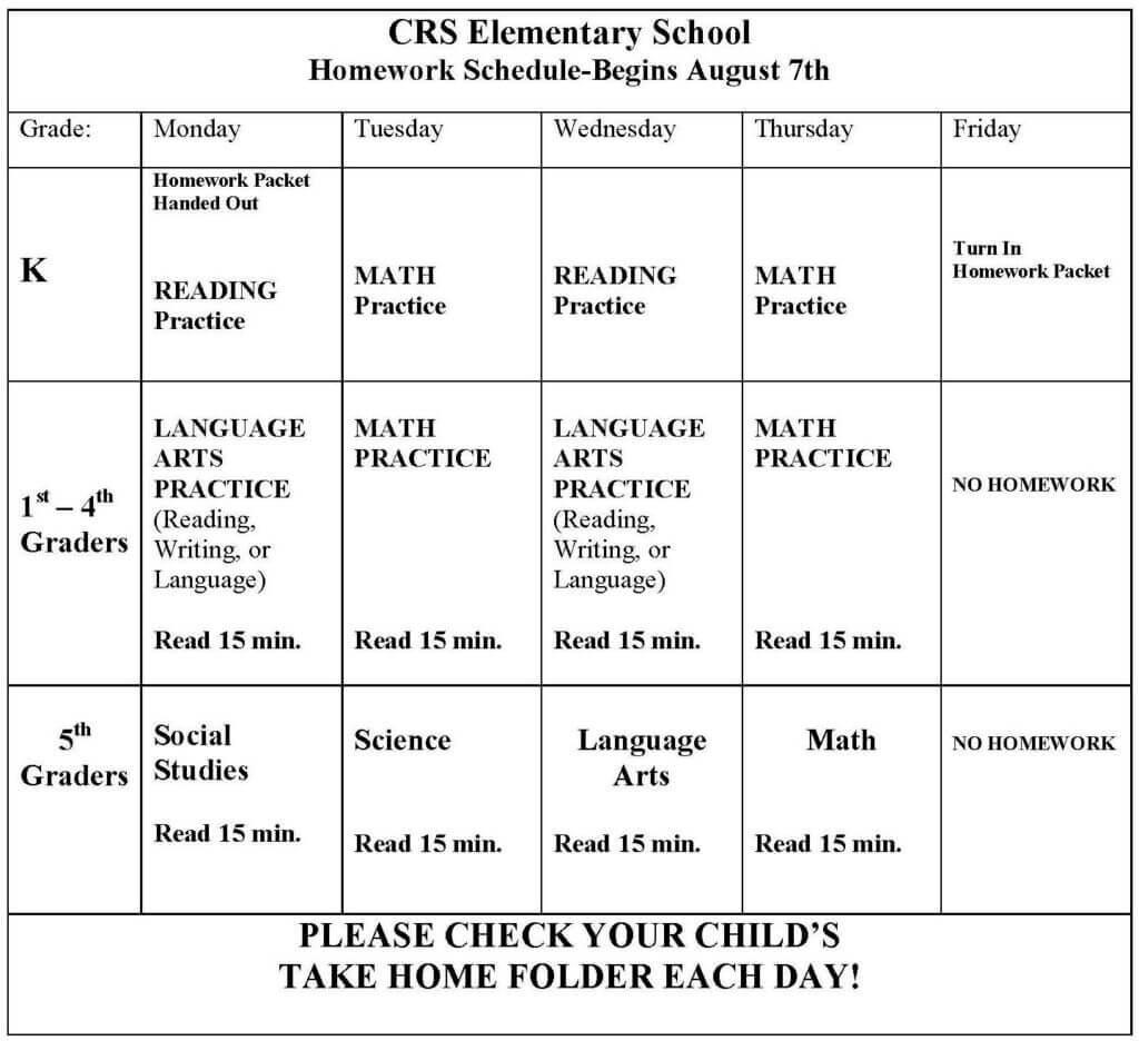 CRS Homework Schedule